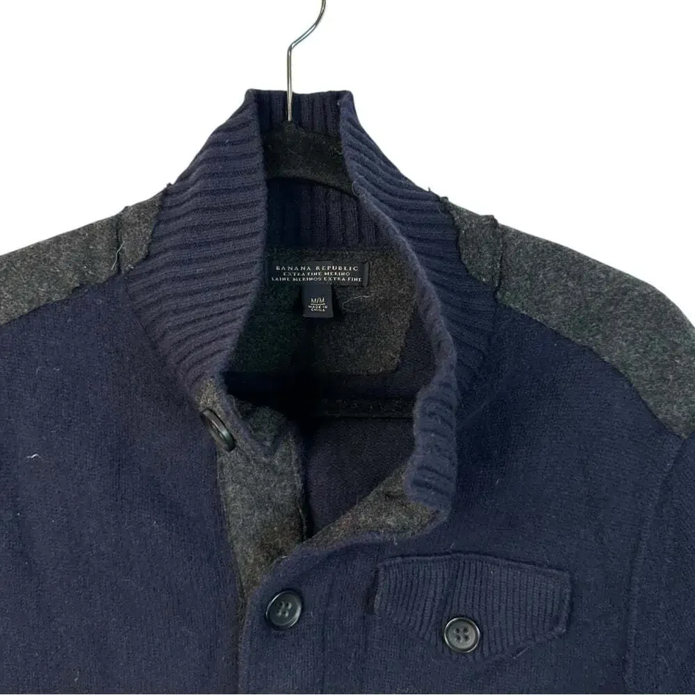 Banana Republic Merino Wool Cardigan Navy Gray Preppy Officecore Medium